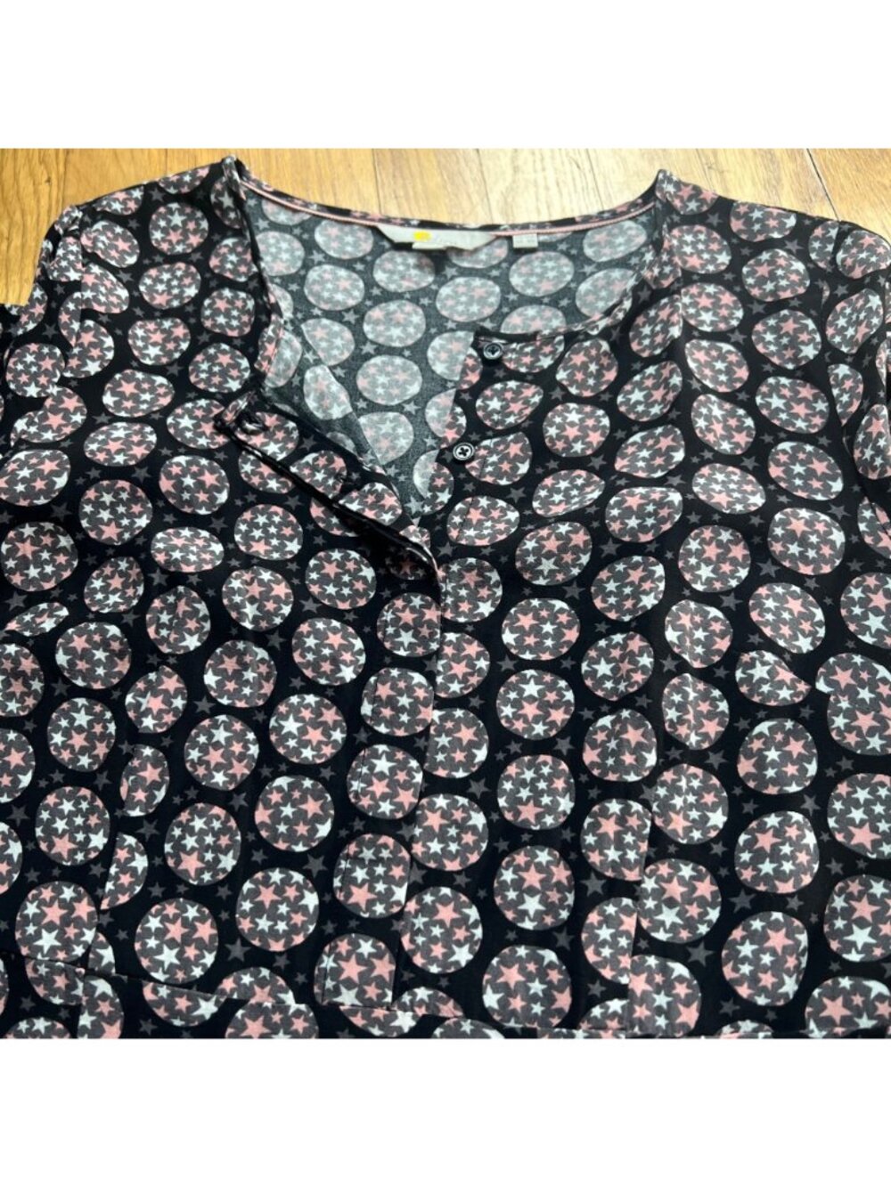Boden Size 8R Black Pink White Star Polka Dot Ottilie Split Neck A-Line Dress - Picture 14 of 16